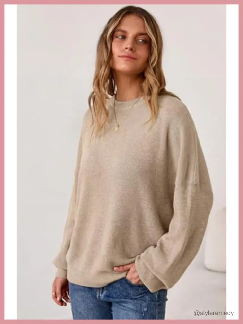 Wool Blend Oversized Crewneck Sweater Long Sleeve Anti-Pilling Wrinkle-Resistant